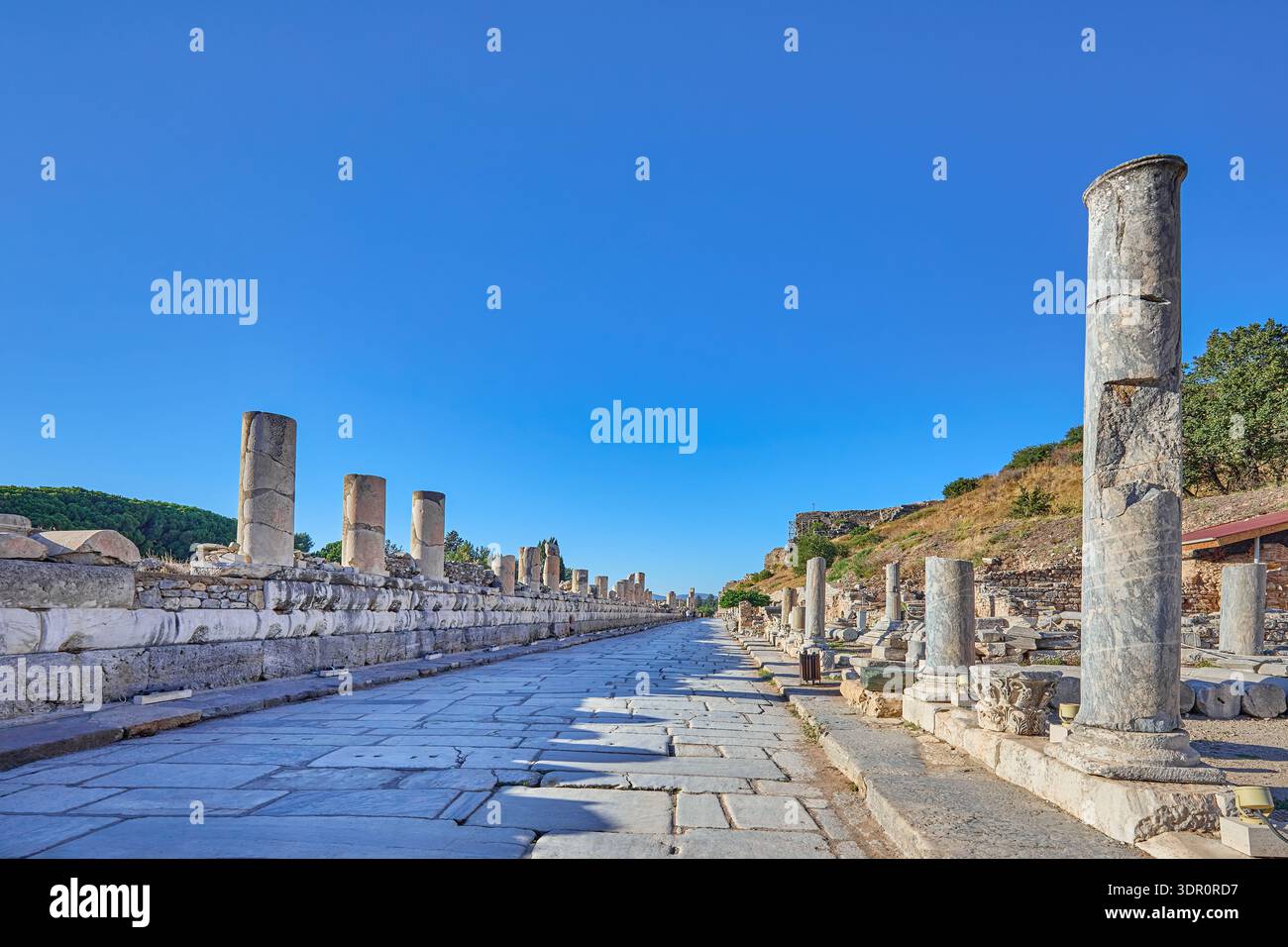 Marble Street è una delle strade principali, inizia di fronte alla Biblioteca Celso, passa davanti al Teatro e raggiunge il Tempio di Artemide, Efeso, Turchia Foto Stock