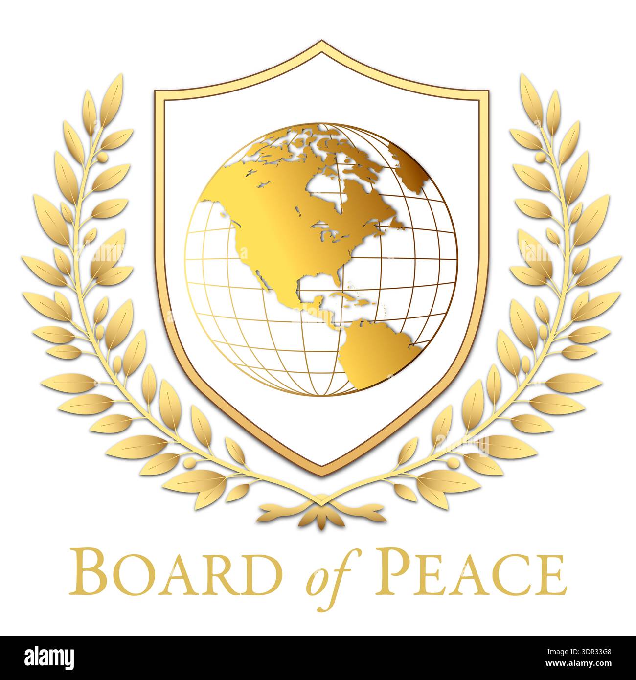 Washington, USA, 16 febbraio 2026, inaugurazione, logo del Board of Peace International Global Organization, illustrazione Foto Stock
