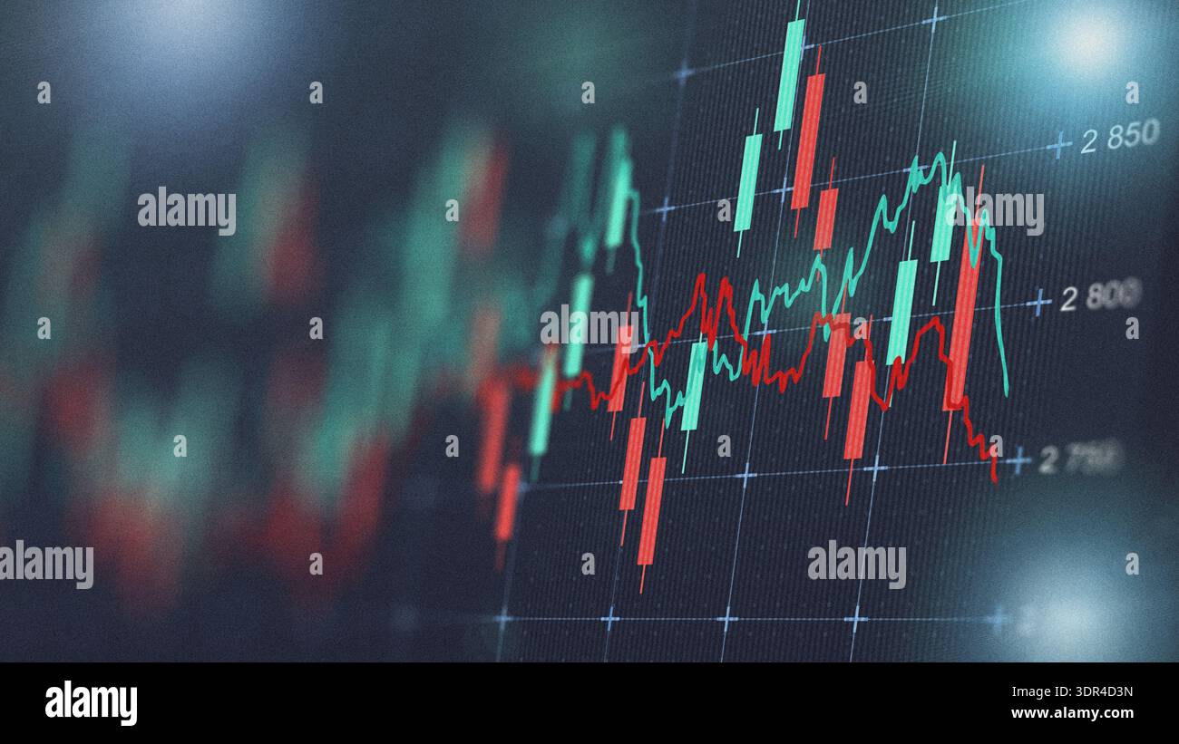 Le tendenze del mercato mostrano variazioni dei prezzi delle scorte e degli investimenti nel tempo Foto Stock