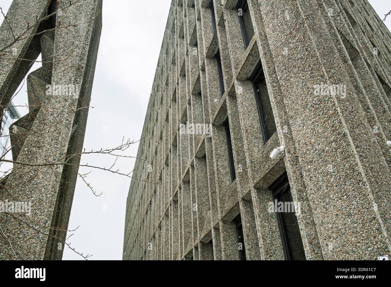 Edificio brutalista a St. Olavs Plas 5, Oslo, Norvegia Foto Stock