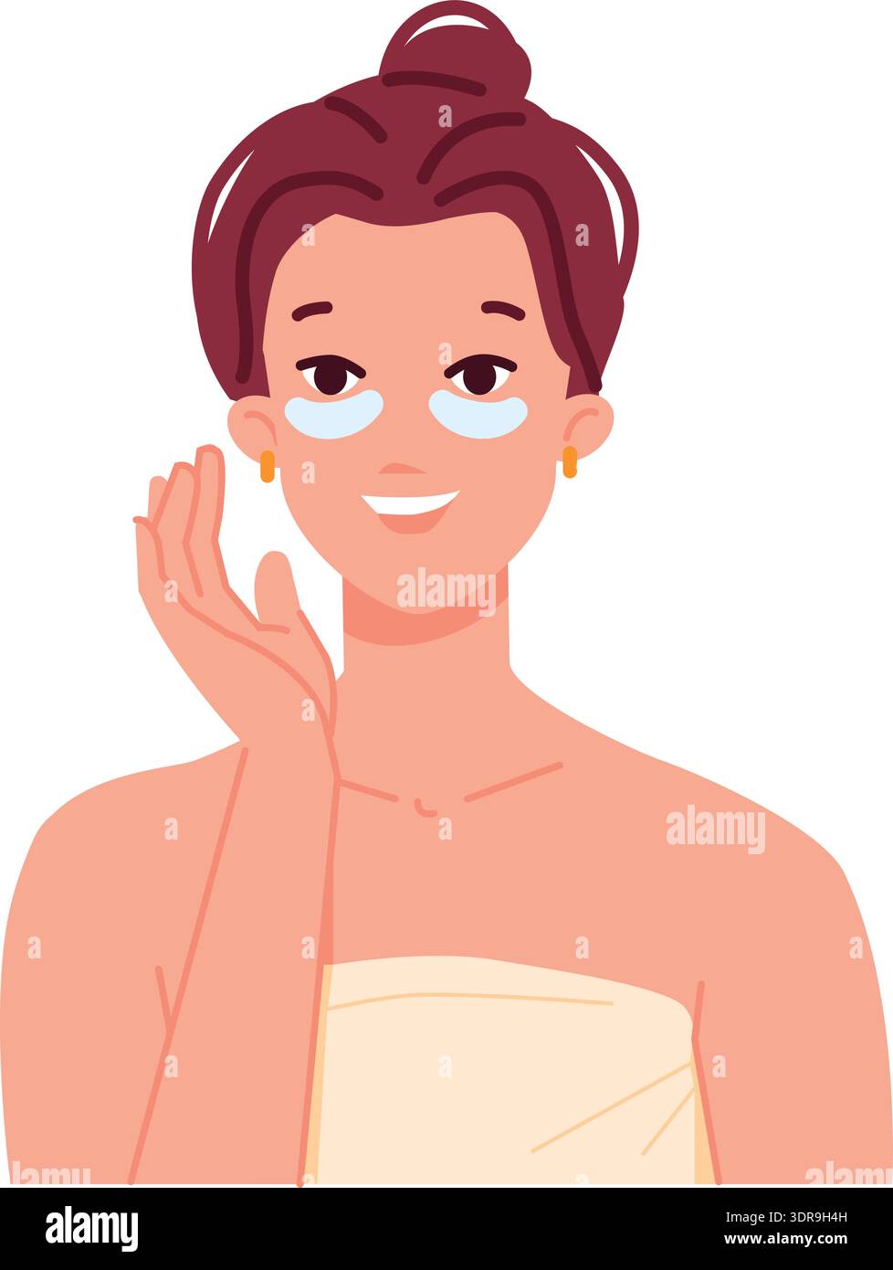Donna con occhielli. Procedura di bellezza della pelle del bagno isolata su sfondo bianco Illustrazione Vettoriale