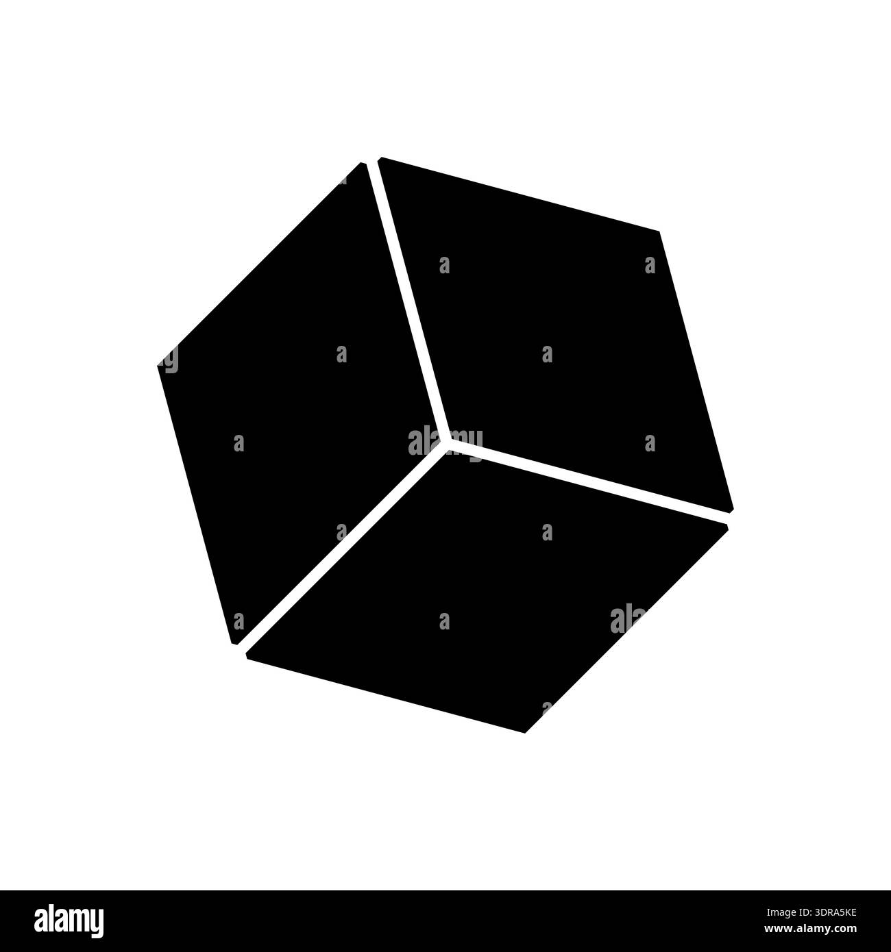 Cubo nero pieno dal design minimalista. Simbolismo geometrico tridimensionale. Forma vettoriale isometrica. Identificazione professionale pulita. Illustrazione Vettoriale