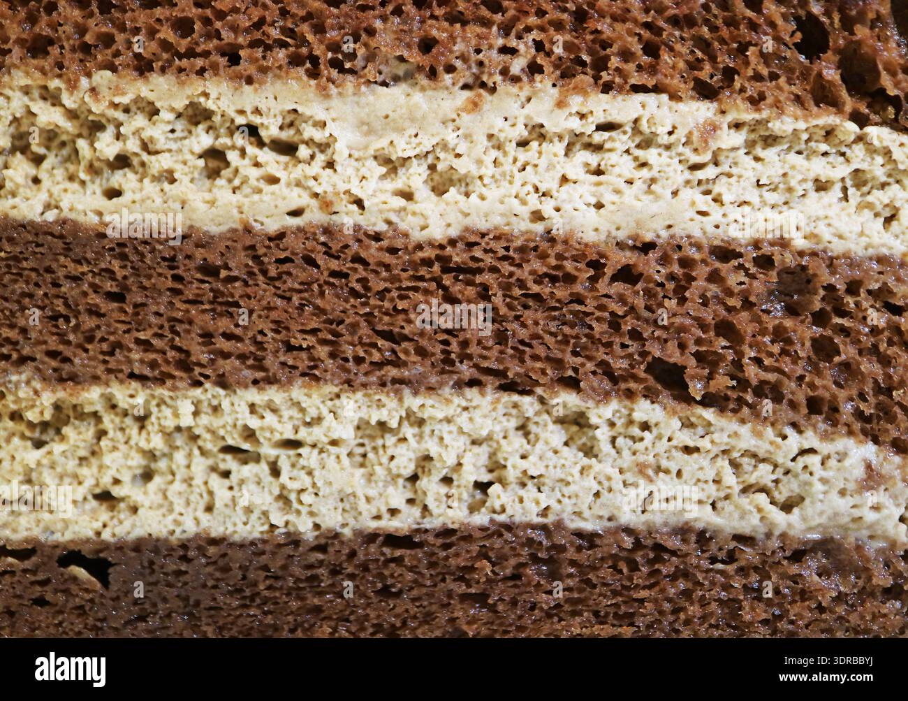 Macinato di una ricca torta di chiffon al cioccolato dalla consistenza appetitosa Foto Stock