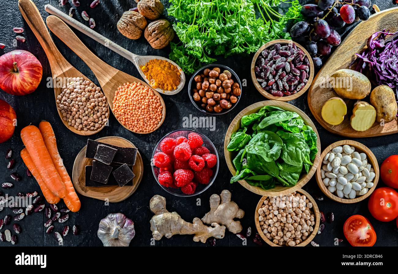 Alimenti ricchi di antiossidanti. Dieta sana Foto Stock