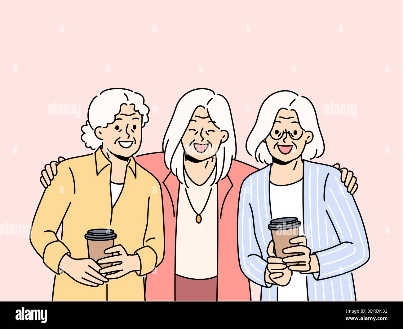 Le donne mature sorridenti si abbracciano mostrando unità Foto Stock