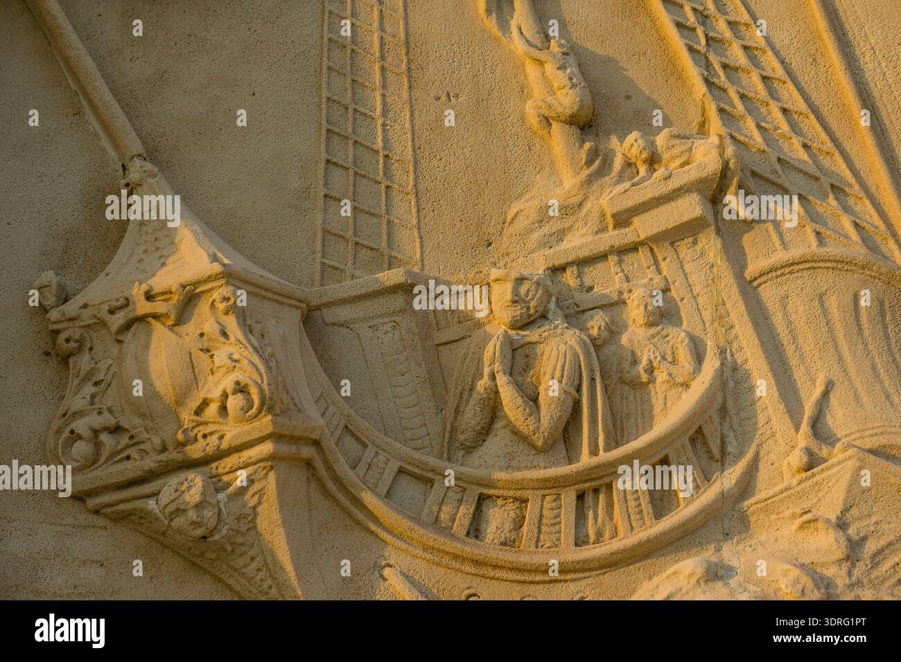 Scena della conquista di Maiorca, atterraggio della Memorial Cross nella Gran via de la Creu. Santa Poncia, Calvia, Maiorca, Isole Baleari Foto Stock