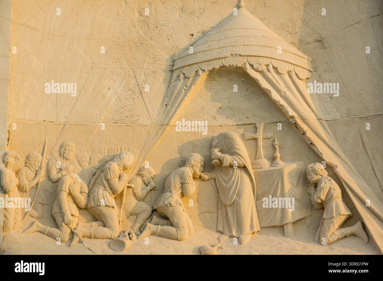 Scena della conquista di Maiorca, atterraggio della Memorial Cross nella Gran via de la Creu. Santa Poncia, Calvia, Maiorca, Isole Baleari Foto Stock