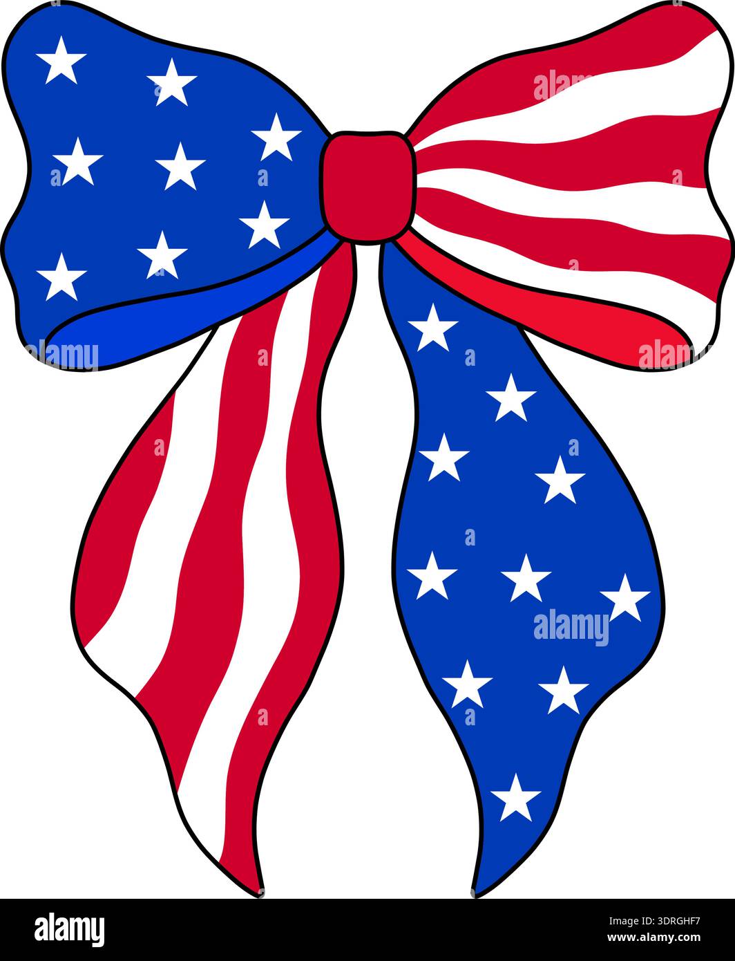 Illustrazione patriottica ad arco con stelle della bandiera americana e motivi a strisce. Illustrazione Vettoriale