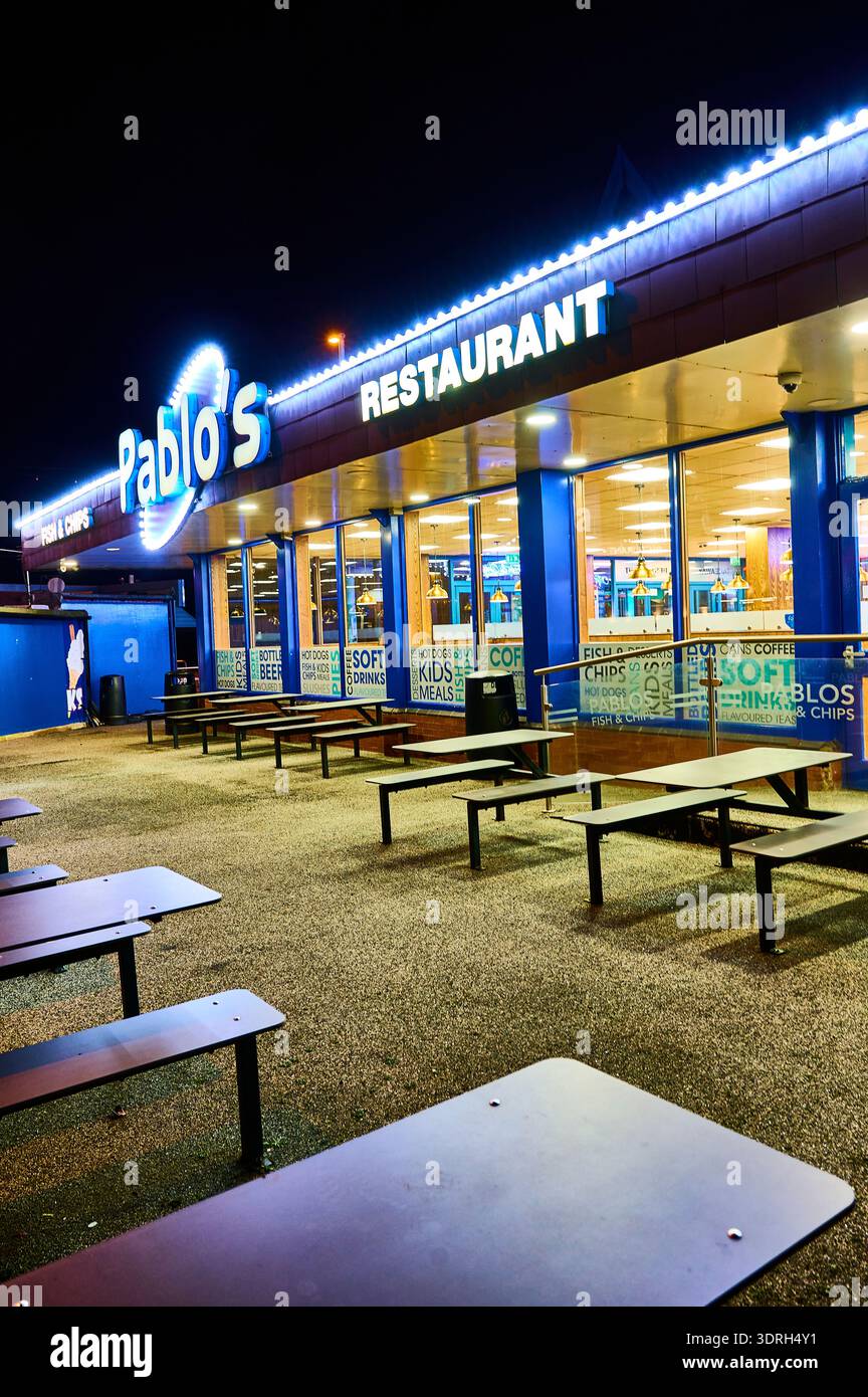 Il ristorante Fish and chips è chiuso a Blackpool, Regno Unito Foto Stock
