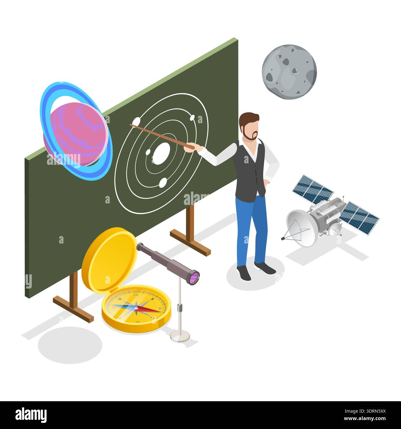 Set di insegnanti di vettori piatti isometrici 3D. Foto Stock