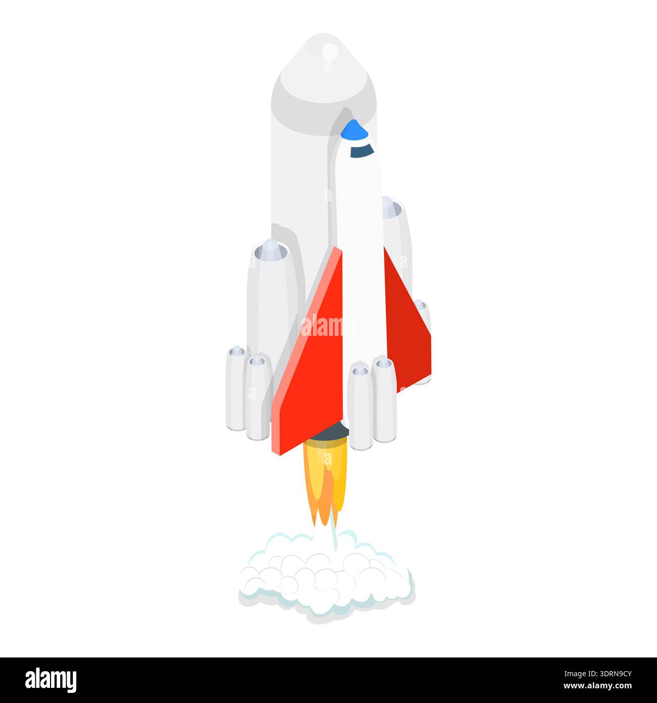 Set di vettori piatti isometrici 3D di navette e satelliti per veicoli spaziali Foto Stock