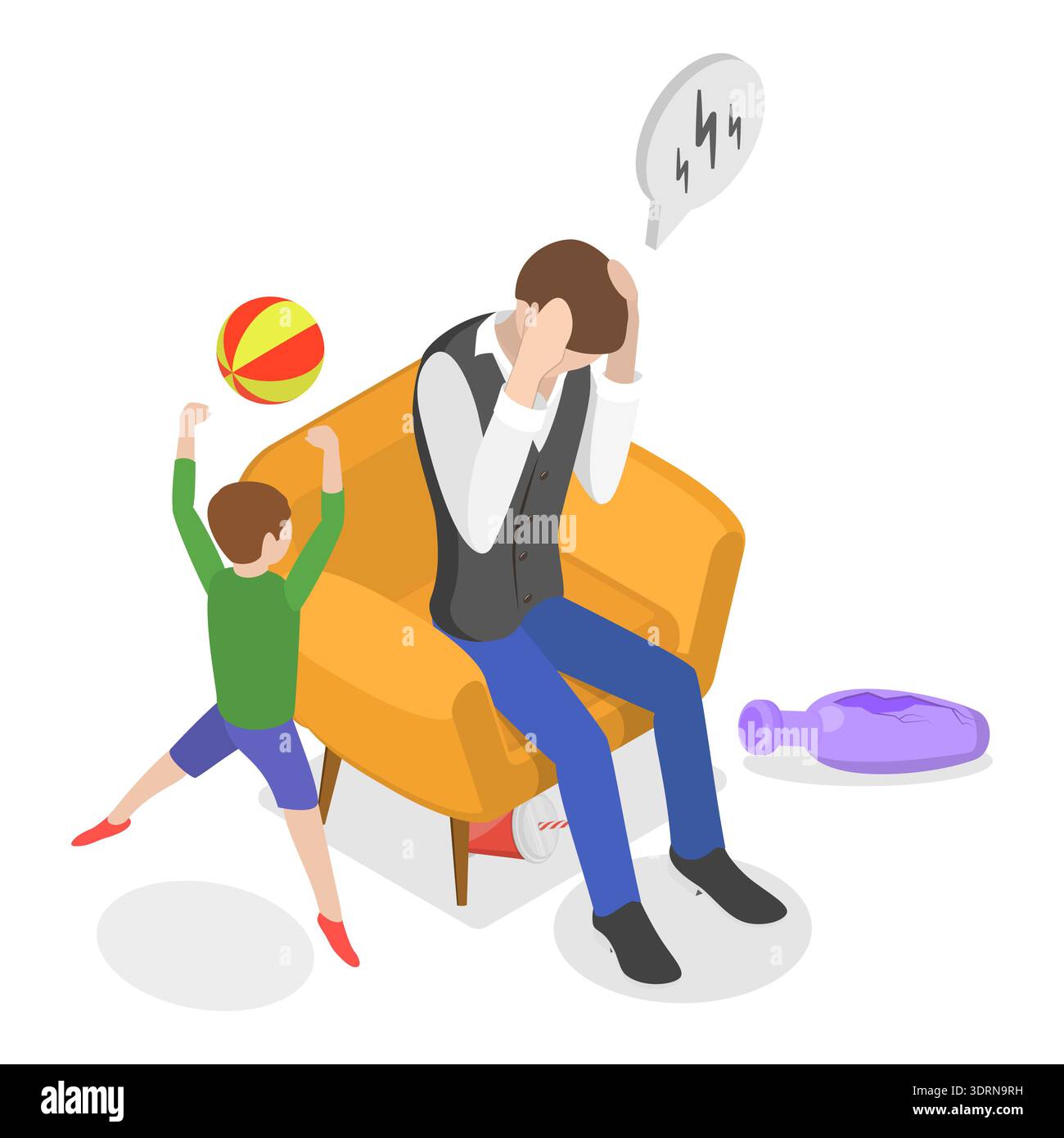 Illustrazione concettuale del vettore piatto isometrico 3D del problema ADHD Foto Stock