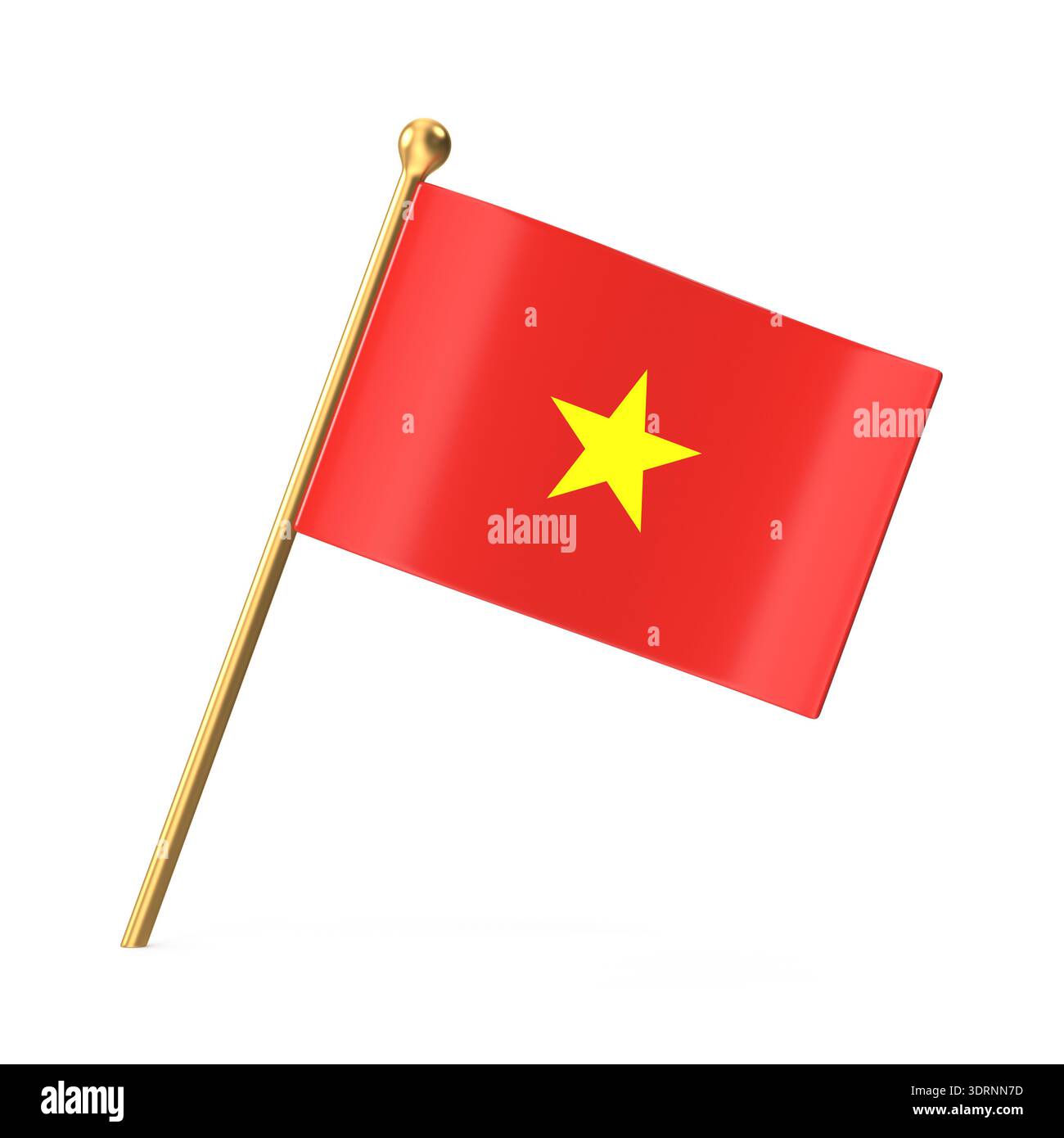 Piccola bandiera del Vietnam sul bastone d'oro Foto Stock