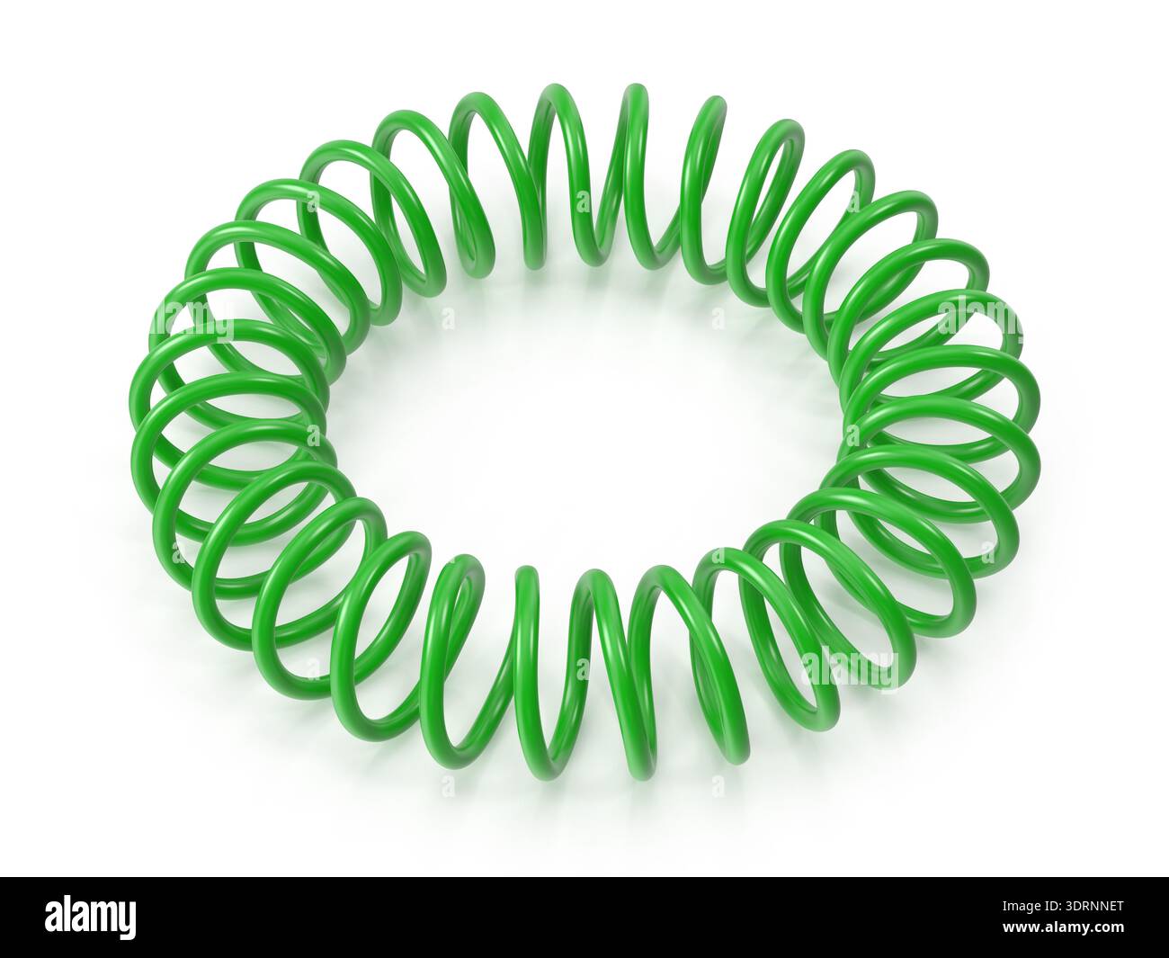 Molla a spirale verde brillante su sfondo bianco Foto Stock