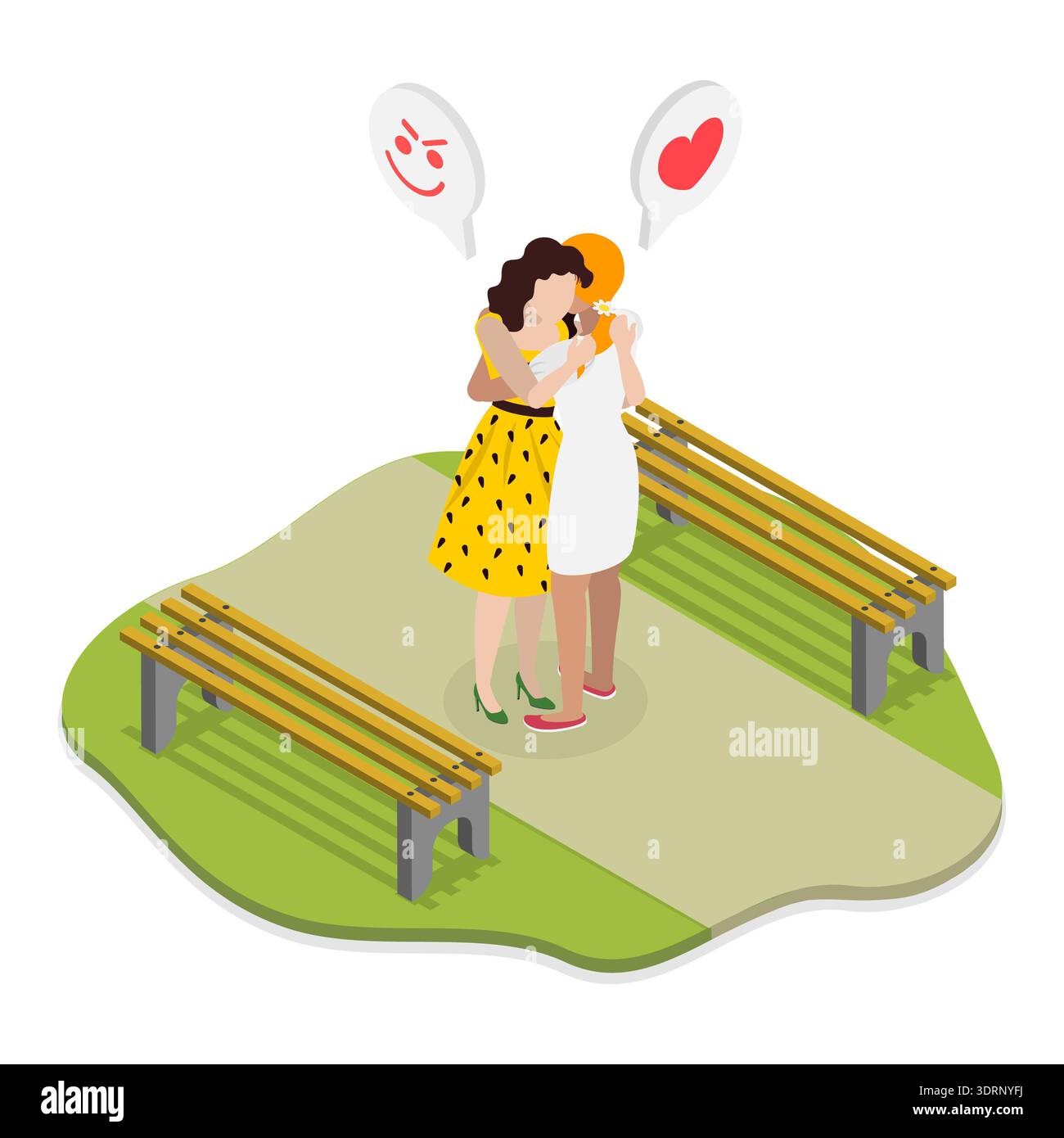 Illustrazione piatta isometrica 3D di cattiva amicizia, tradimento Foto Stock