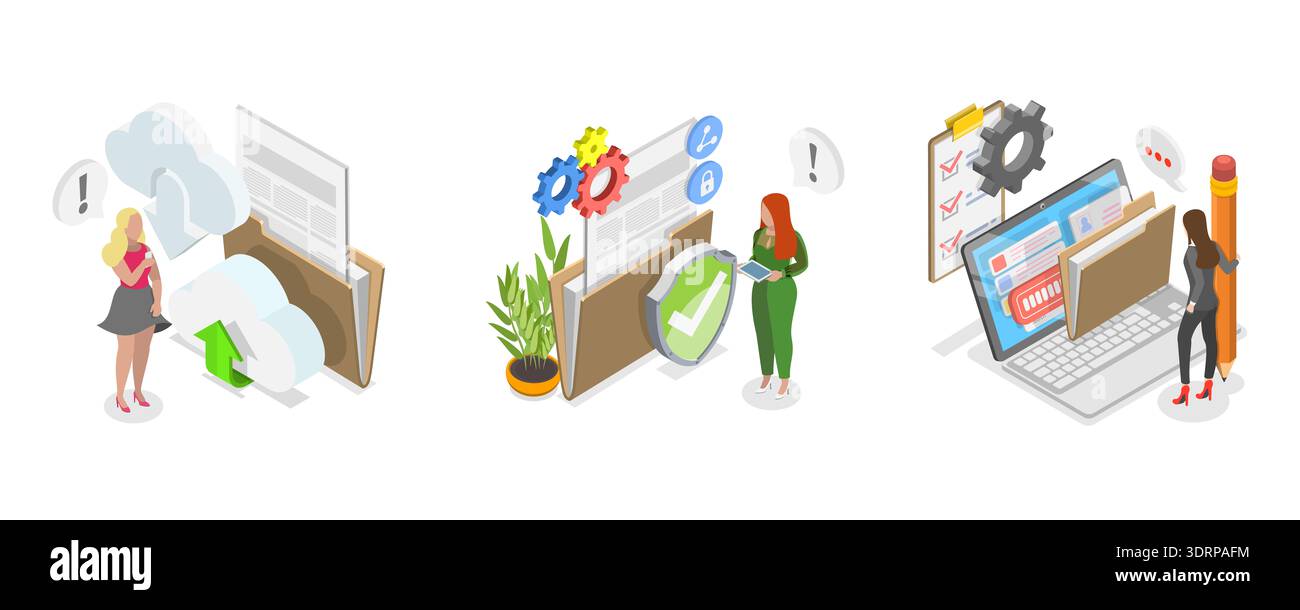 Illustrazione piatta isometrica 3D di Computing Online Services, Concepts for database Security Foto Stock