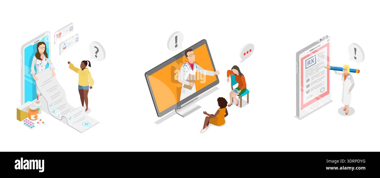 Illustrazione del vettore piatto isometrico 3D di Telemedicine Foto Stock