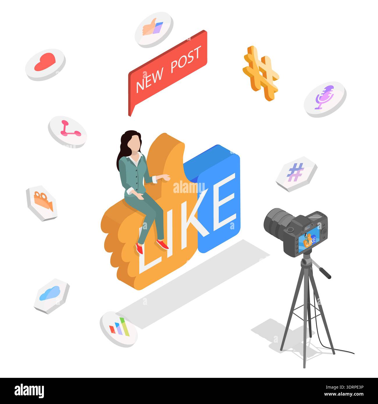 Illustrazione del vettore piatto isometrico 3D del marketing digitale Foto Stock