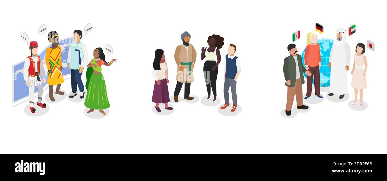 Illustrazione del vettore piatto isometrico 3D della diversità umana Foto Stock