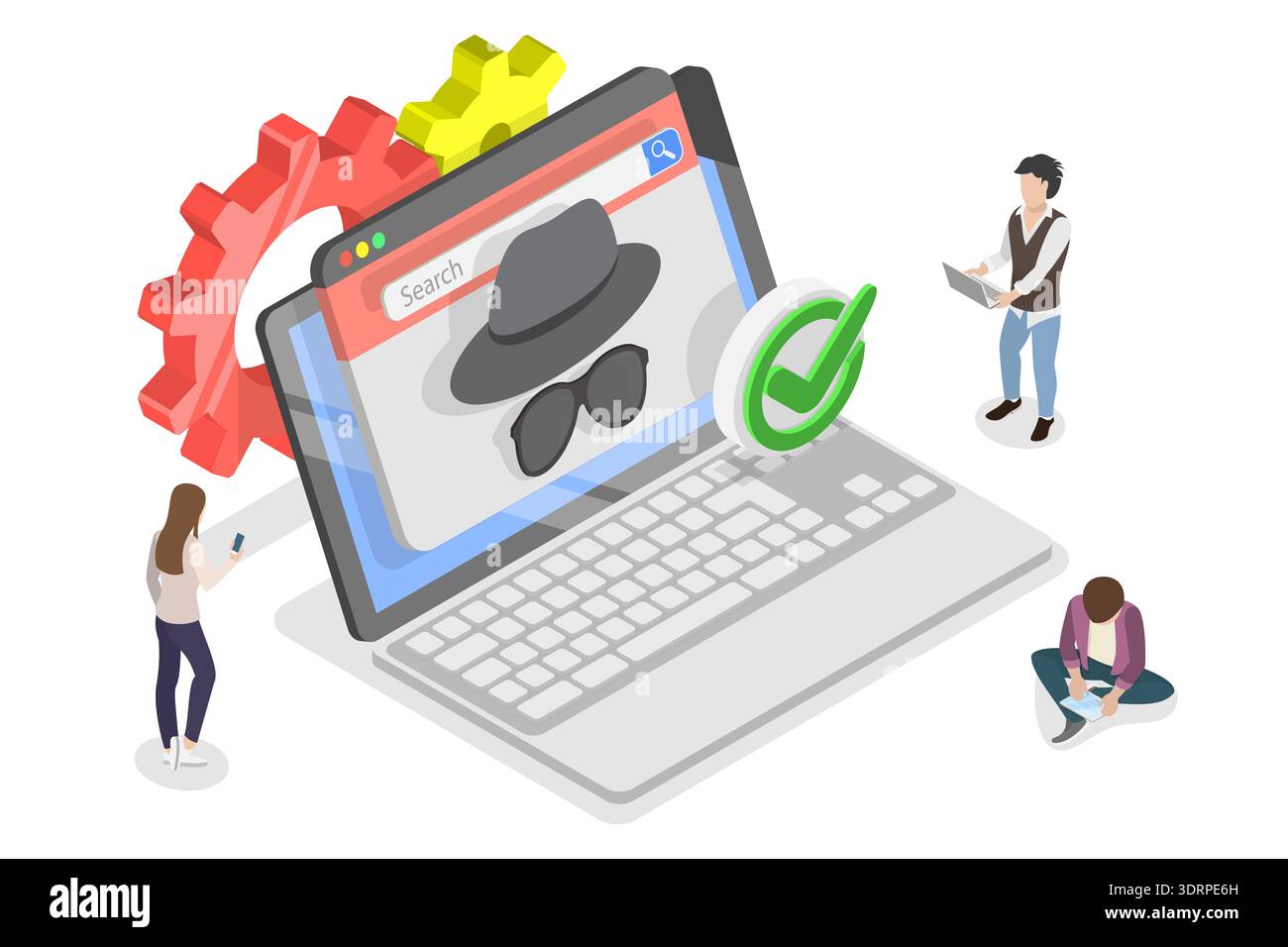 Illustrazione del vettore piatto isometrico 3D della modalità di incognito Foto Stock
