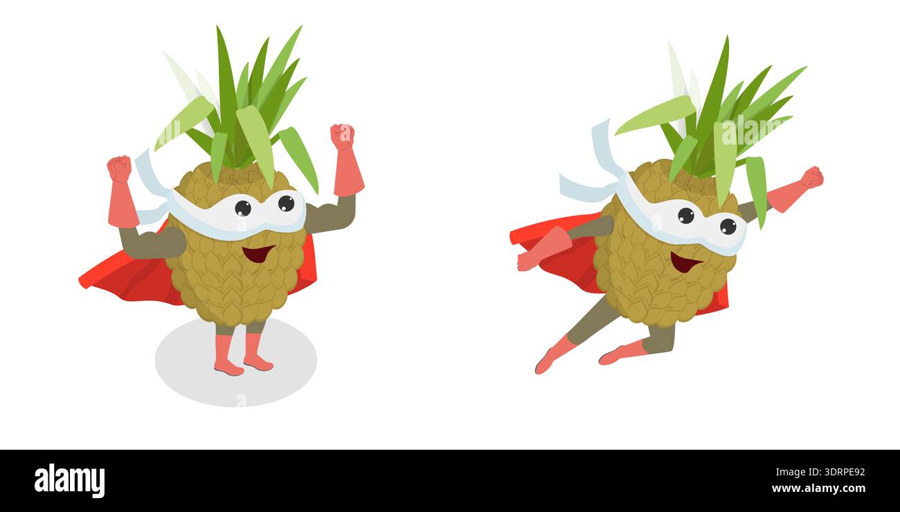 Illustrazione del vettore piatto isometrico 3D dell'eroe dell'ananas Foto Stock