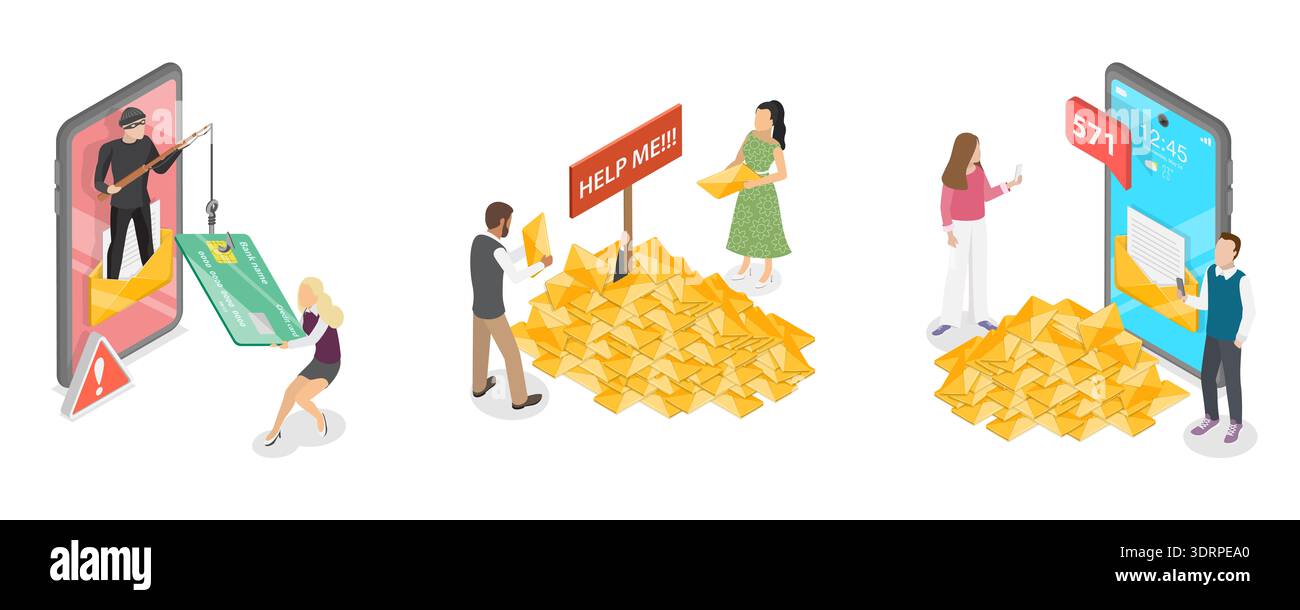 Illustrazione del vettore piatto isometrico 3D di Spam Foto Stock