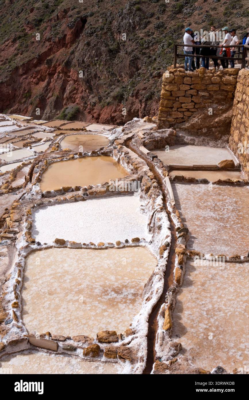Salineras de Maras (miniere di sale di Maras) è un centro pre-ispanico di estrazione del sale vicino a Cusco, in Perù. Foto Stock