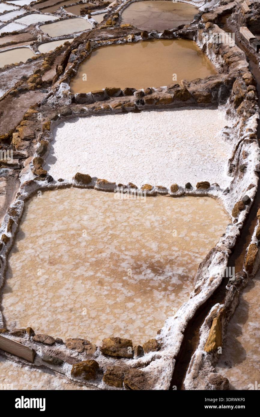 Salineras de Maras (miniere di sale di Maras) è un centro pre-ispanico di estrazione del sale vicino a Cusco, in Perù. Foto Stock