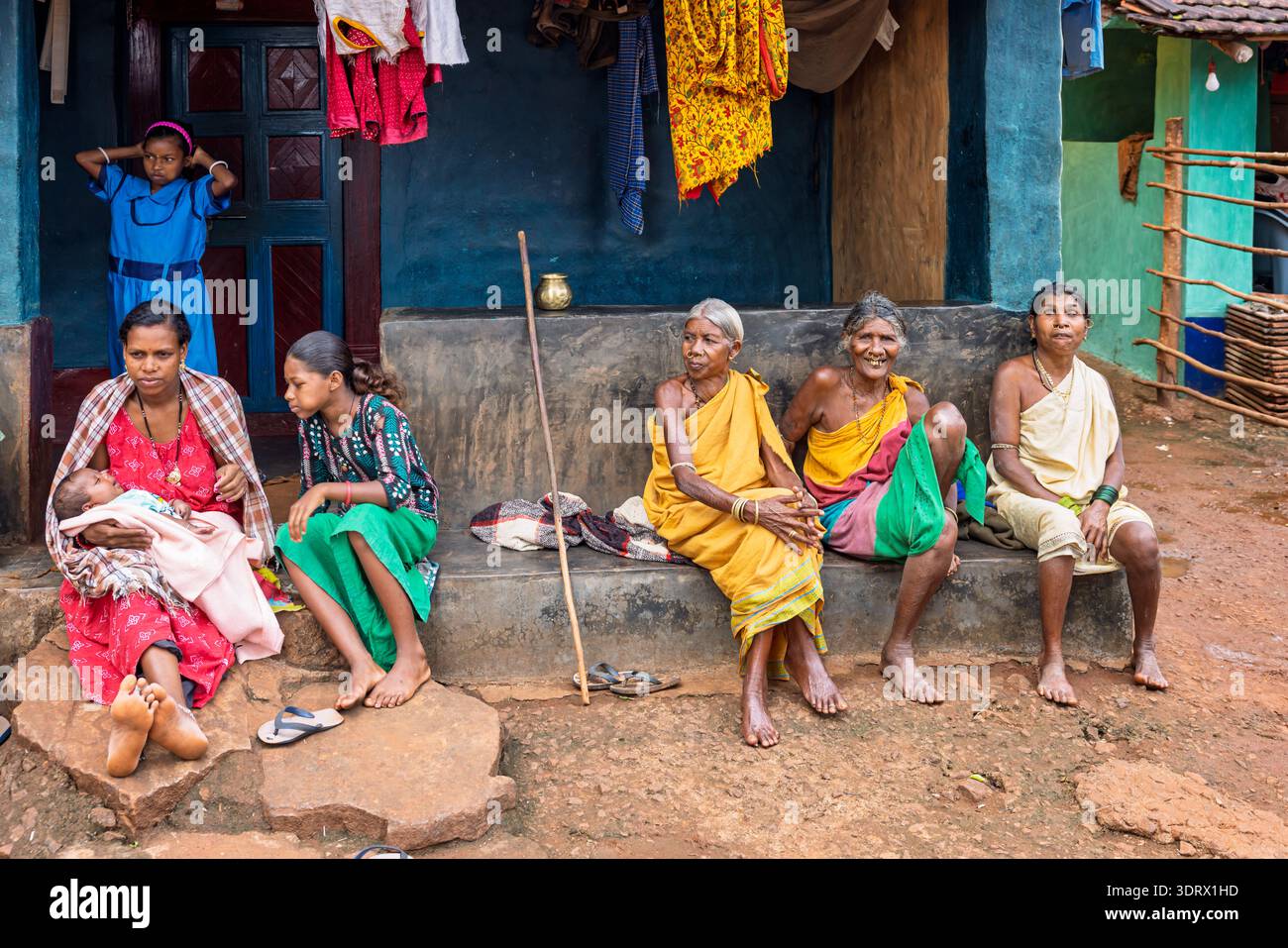Vita da villaggio nella campagna di Orissa, India Foto Stock