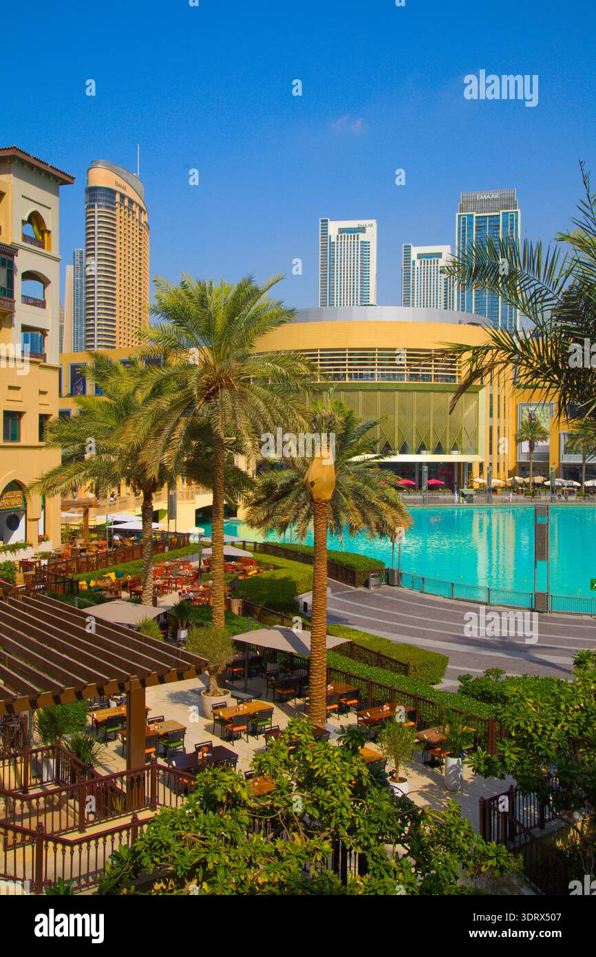 Emirati Arabi Uniti, Dubai, centro, Fontana di Dubai, skyline, grattacieli, Foto Stock