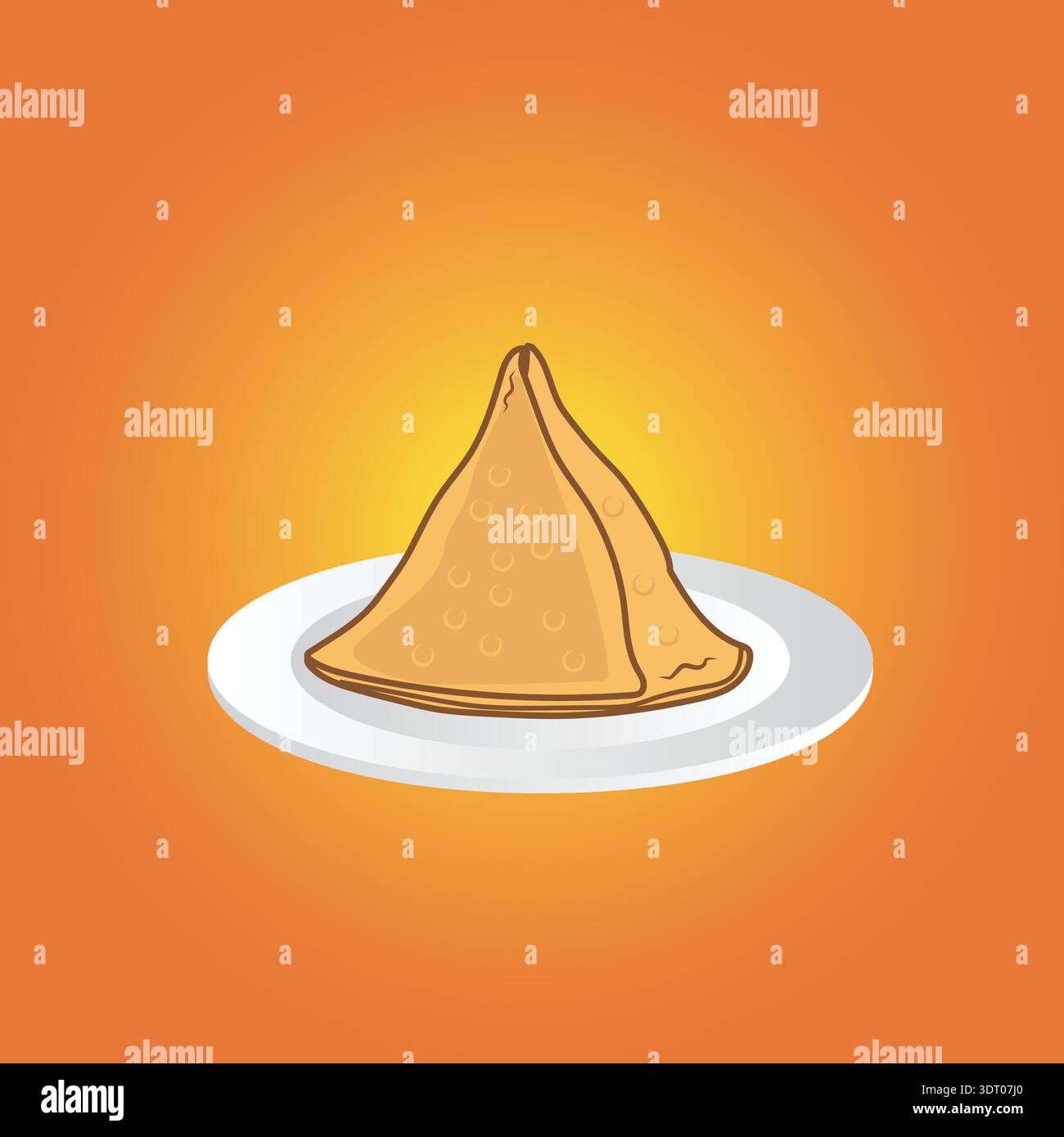 Samosa dorata e croccante servita calda, perfettamente fritta, saporita e irresistibile per ogni desiderio di chai-time. Illustrazione Vettoriale