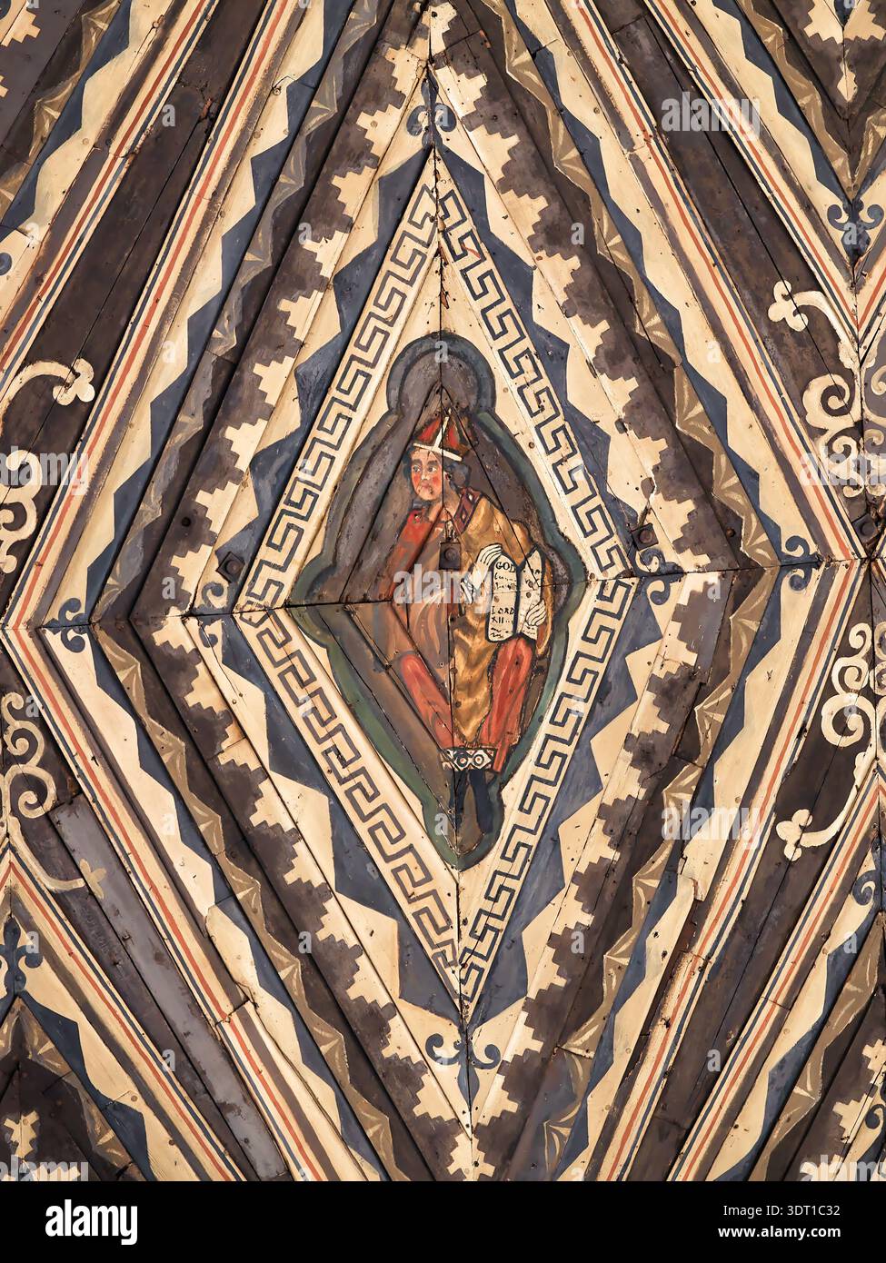 All'inizio del tredicesimo soffitto dipinto, di un vescovo, nella cattedrale di Peterborough, in Inghilterra. Foto Stock