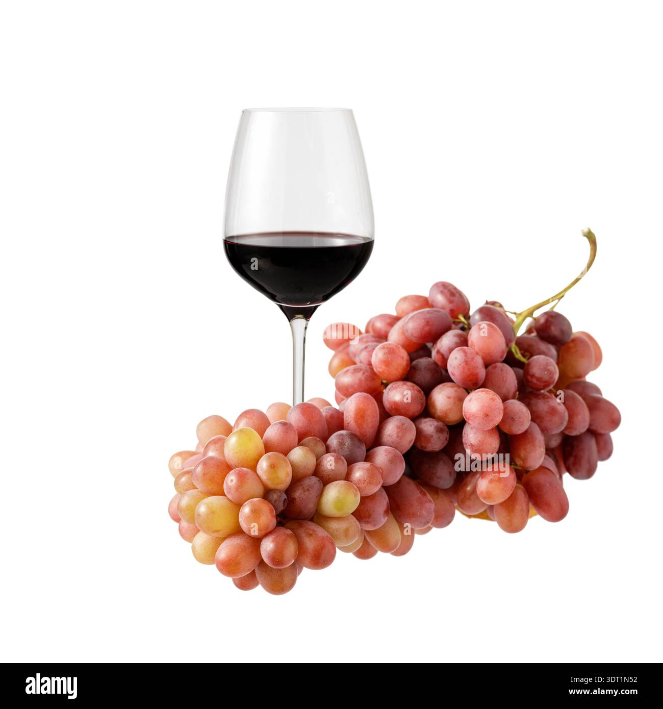 Wineglass e grappoli d'uva isolati su sfondo bianco Foto Stock