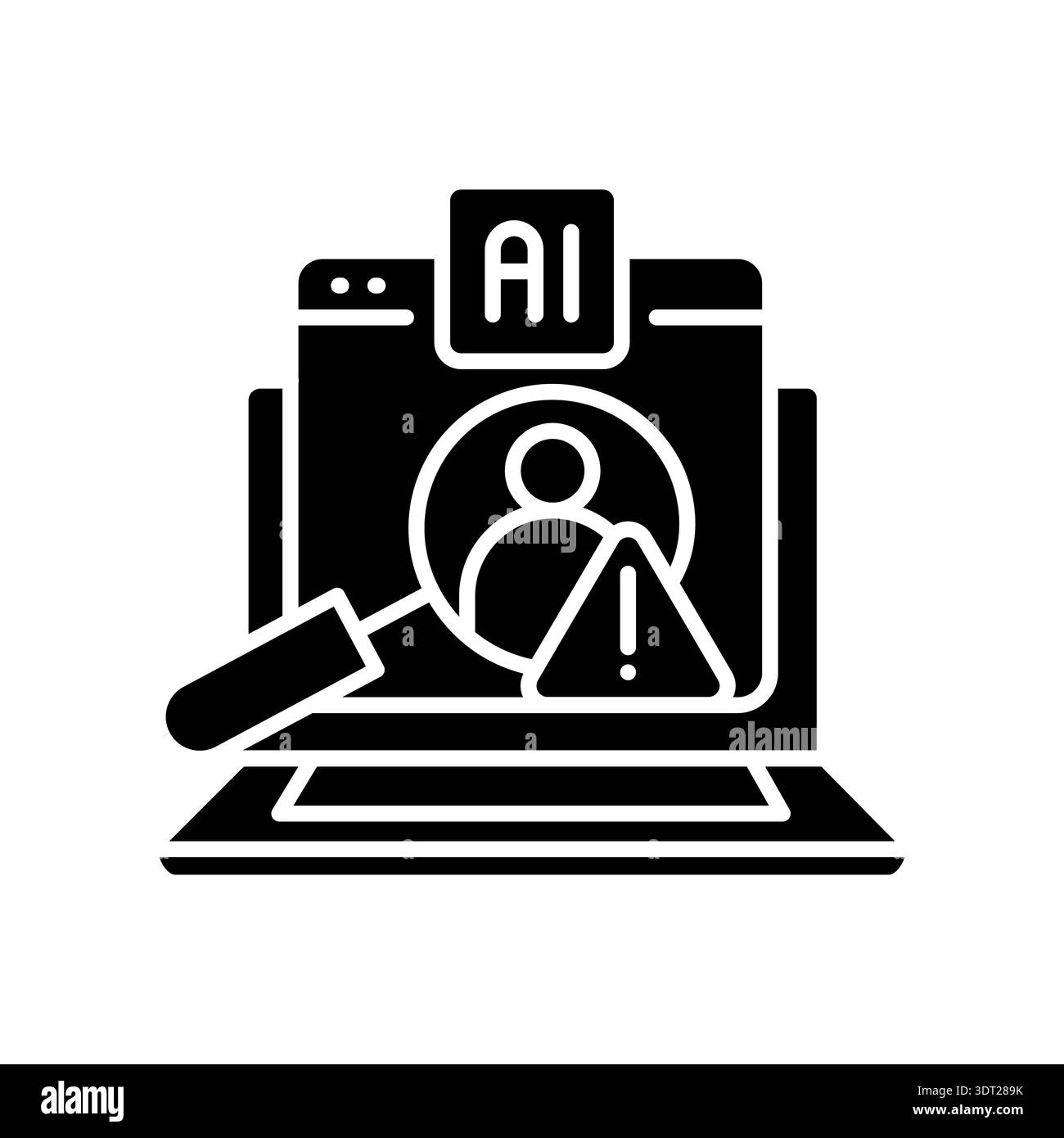 Icona nera piatta per il rilevamento delle frodi per progetti digitali e di stampa. Icone di pulizia minime per applicazioni e siti Web. Icone semplici e moderne per UI UX e branding Illustrazione Vettoriale