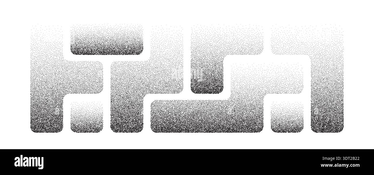 Set di forme a punti granulosi con effetti di sfumatura. Sfondi testurizzati con elementi di disturbo e dotwork astratti per un design grafico contemporaneo Illustrazione Vettoriale