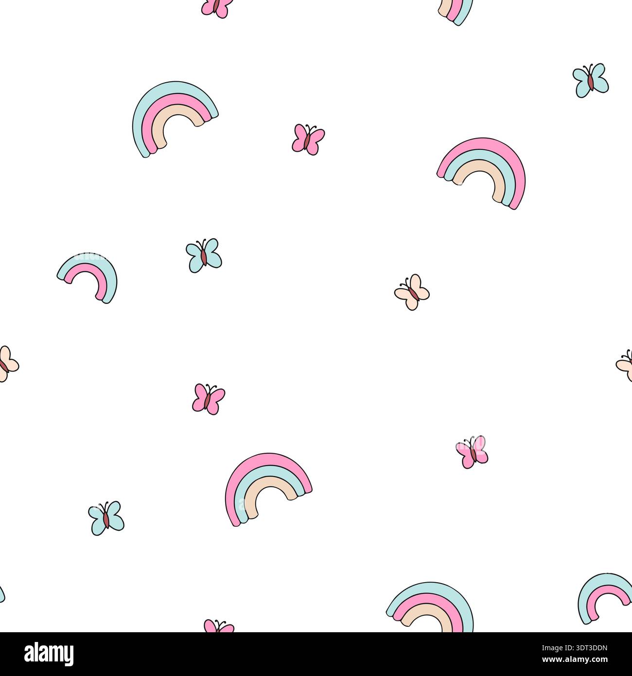 Sfondo digitale in stile riccio pastello tenero con motivo a farfalla arcobaleno senza cuciture Vector Illustrazione Vettoriale