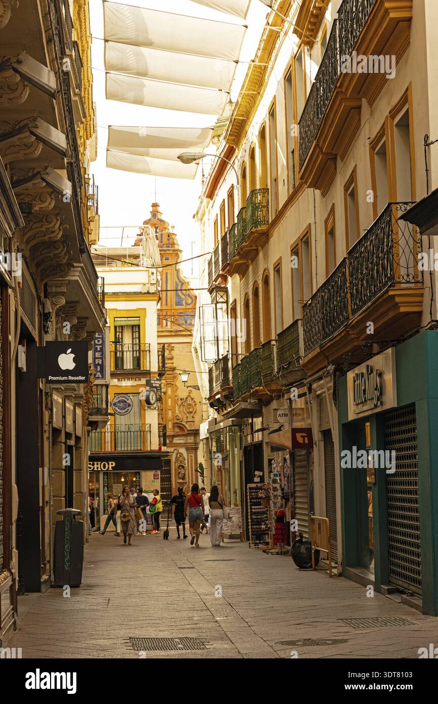 Bella stradina nel centro storico di Siviglia Foto Stock