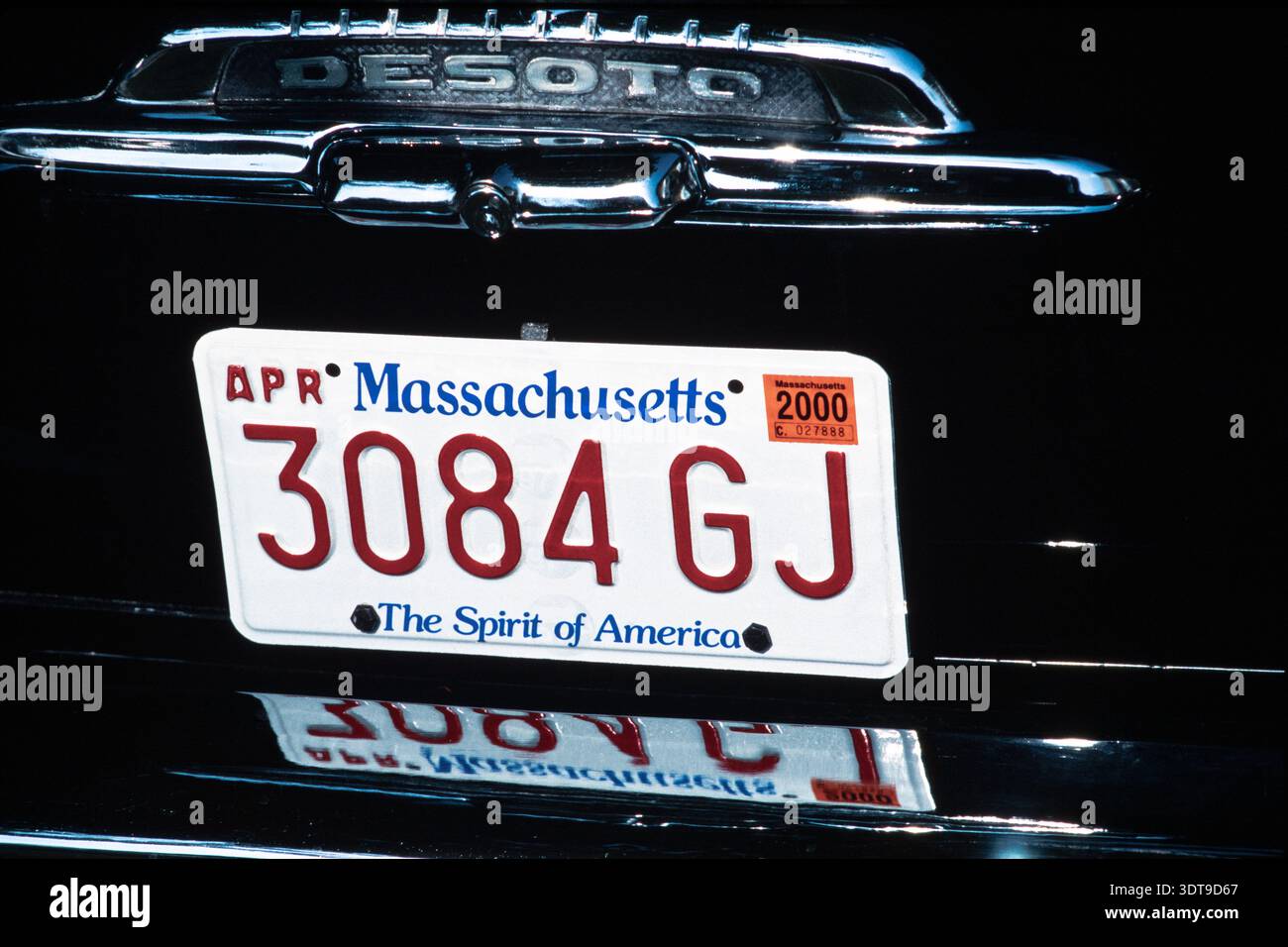 Targa DeSoto per auto d'epoca, fotografata a West Stockbridge, Massachusetts, Stati Uniti Foto Stock