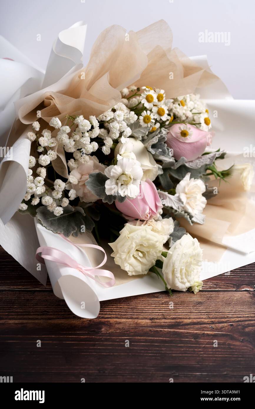 Primo piano del bouquet di fiori color pastello Foto Stock