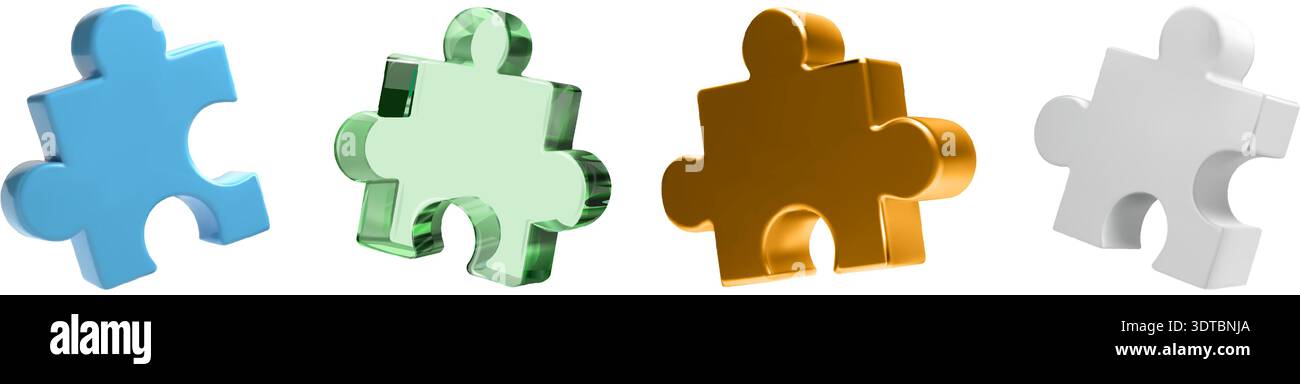 puzzle in vetro 3d, elementi in metallo e plastica su bg. bianco Il seghetto alternativo isometrico risolve i problemi tecnologici. Concetto di partnership aziendale. Astratto vettoriale Illustrazione Vettoriale