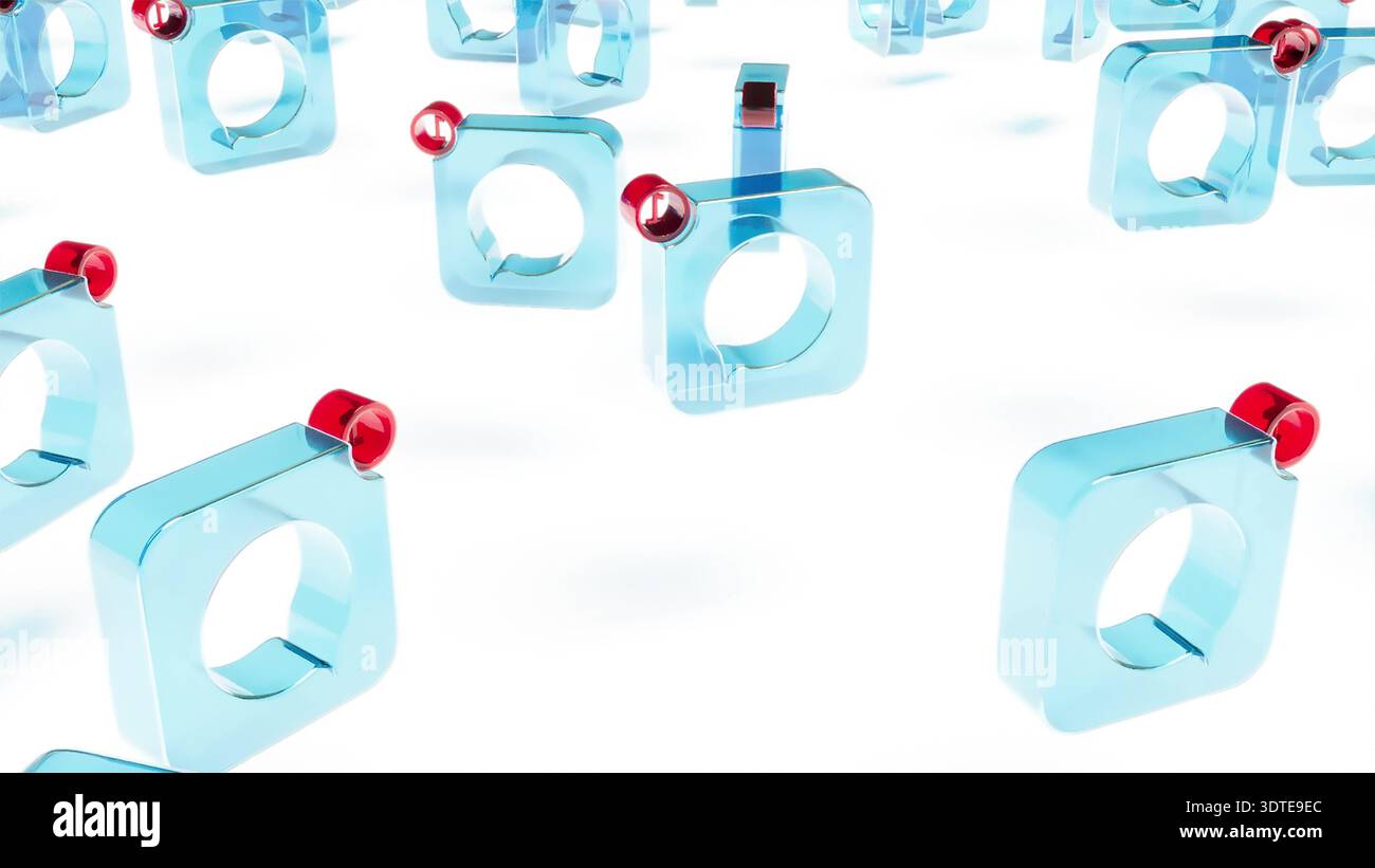 Voce con bolla blu numero rosso su rendering 3d bg bianco Foto Stock