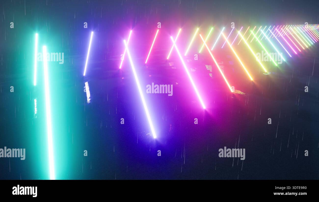 Rendering 3d Rain bg color neon arcobaleno Foto Stock