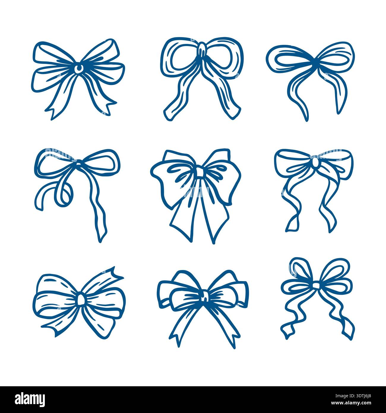 Set di vari tipi di fiocchi e nastri regalo. Illustrazione vettoriale disegnata a mano di accessori per capelli in stile line art. Clip art monocromatiche per schede, pacchetti Illustrazione Vettoriale