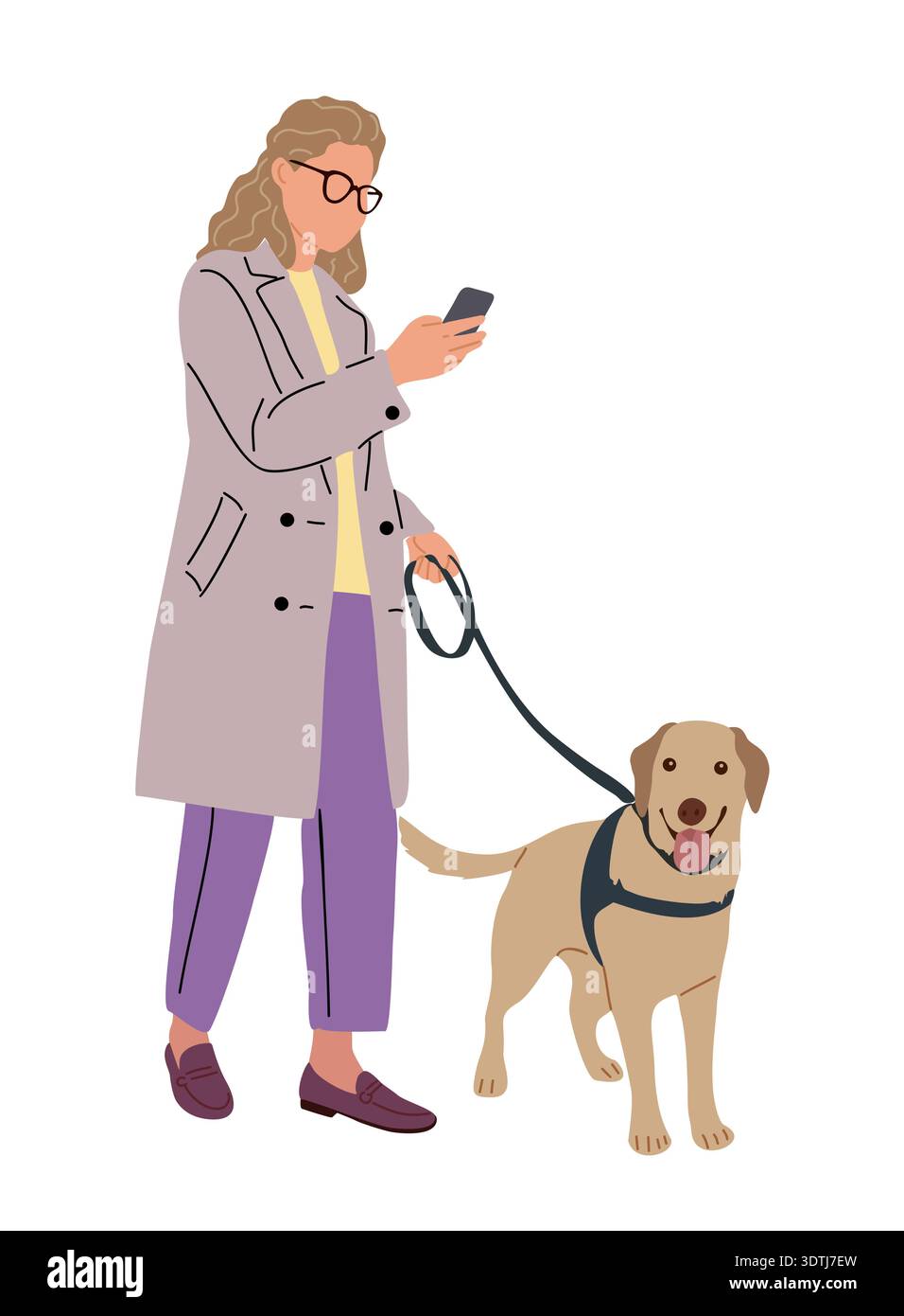 Una donna che controlla il telefono mentre cammina nel Labrador Illustrazione Vettoriale