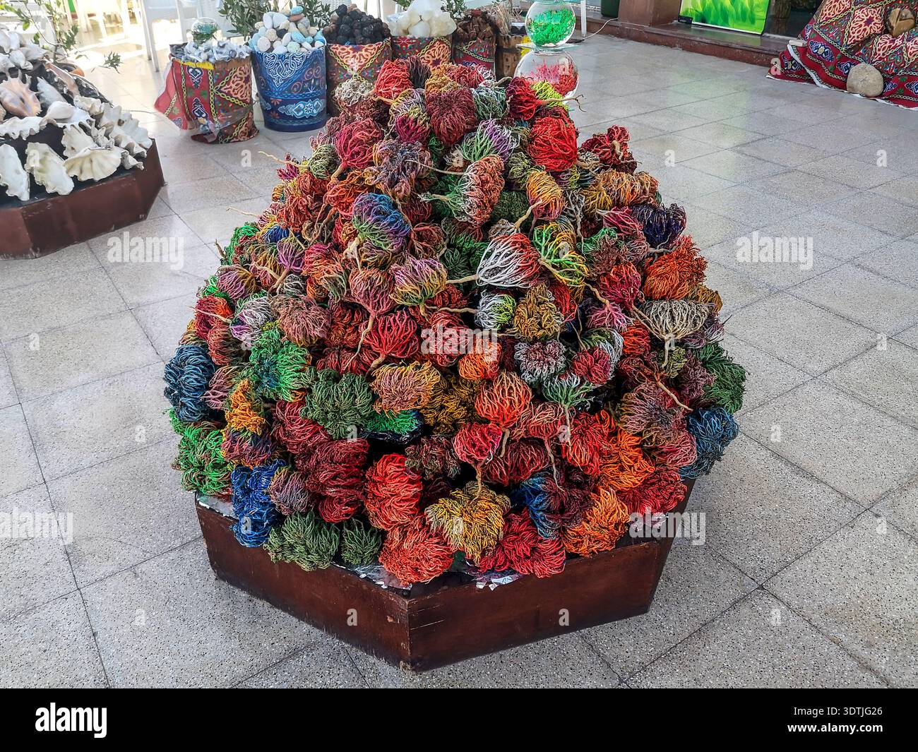 Colorato mucchio di piante secche di Anastaticas sul vecchio mercato di Sharm El Sheikh (Egitto). Il fiore di Mariyam è un famoso souvenir turistico Foto Stock
