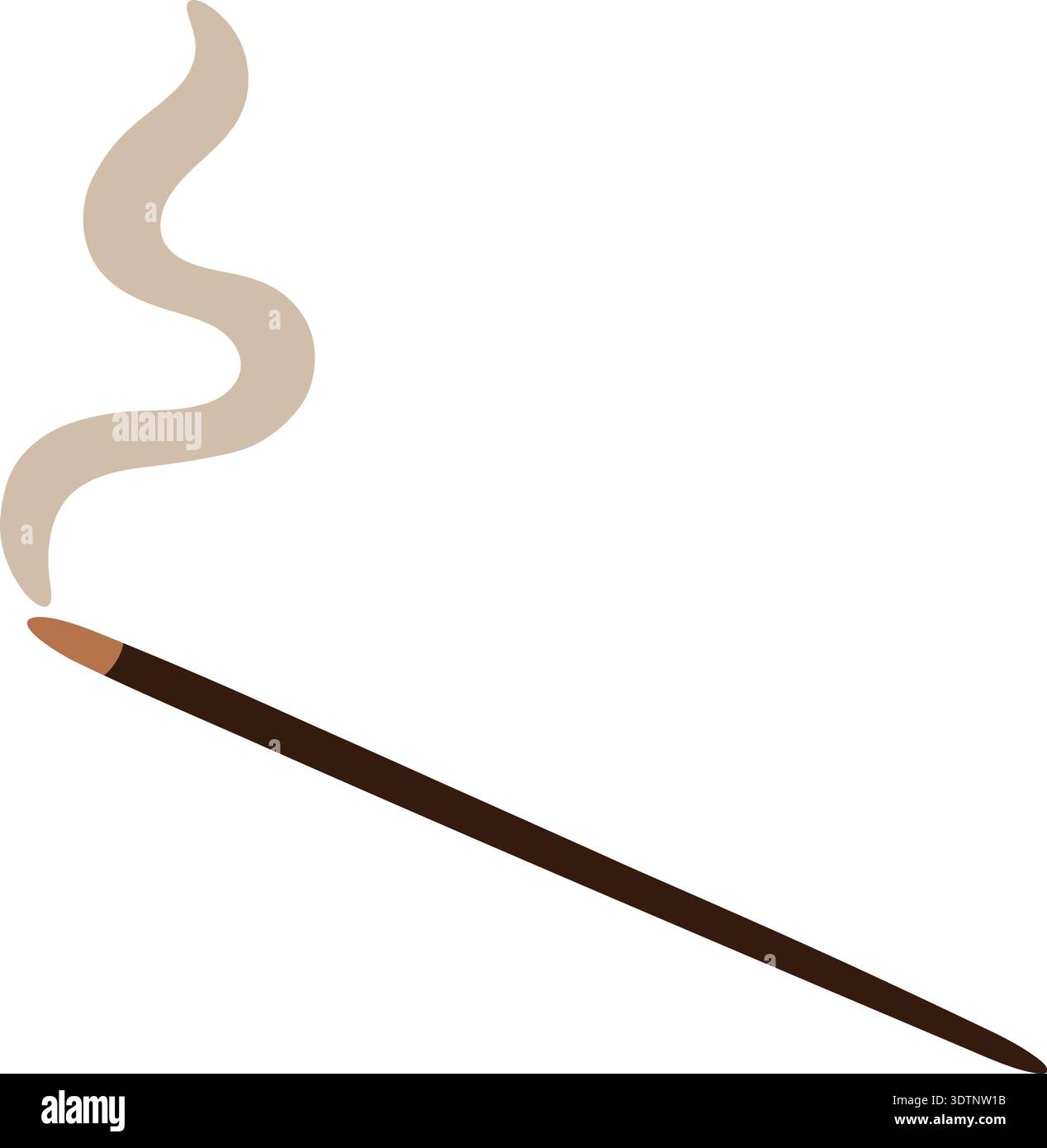 Immagine minima di un bastoncino di incenso bruciato con fumo arricciato che sale verso l'alto Illustrazione Vettoriale