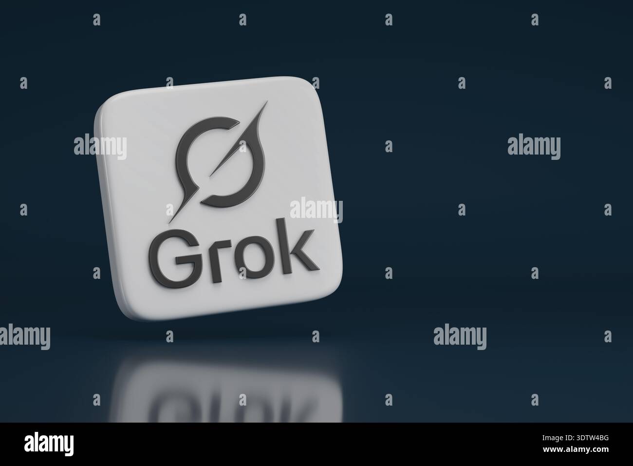 Buenos Aires, Argentina; 23 febbraio 2026: Logo grok con spazio di copia. illustrazione 3d. Foto Stock