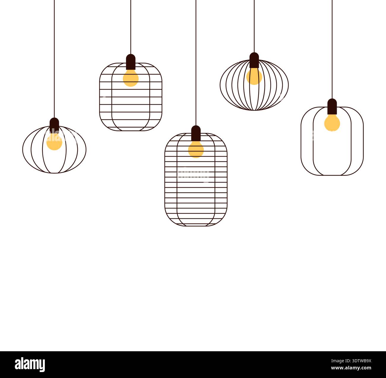 Lampade loft in stile asiatico, set di icone vettoriali Illustrazione Vettoriale