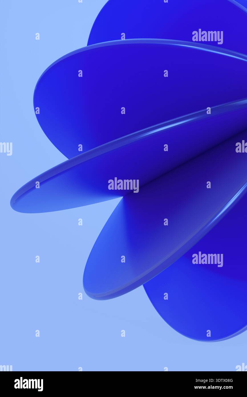 I cerchi blu astratti si sovrappongono dinamicamente, creando un intrigante senso di movimento e profondità su uno sfondo blu rilassante, evocando una sensazione di de Foto Stock