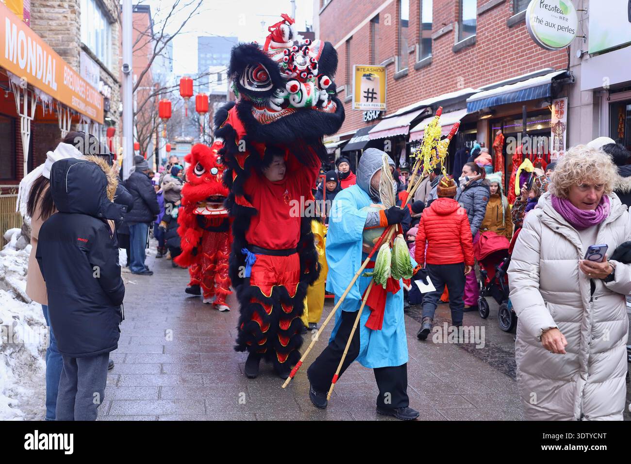 Festa del cavallo del fuoco del capodanno cinese a Montreal la comunità di immigrati cinesi a Montreal esegue la danza del leone e la benedizione delle aziende situate a Chinatown durante la fine delle celebrazioni per l'arrivo del Capodanno cinese 2026 corrispondente a Fire Horse. Il 22 febbraio 2026 a Montreal, Canada. Montreal Quebec Canada Copyright: XHoracioxZamorax Foto Stock